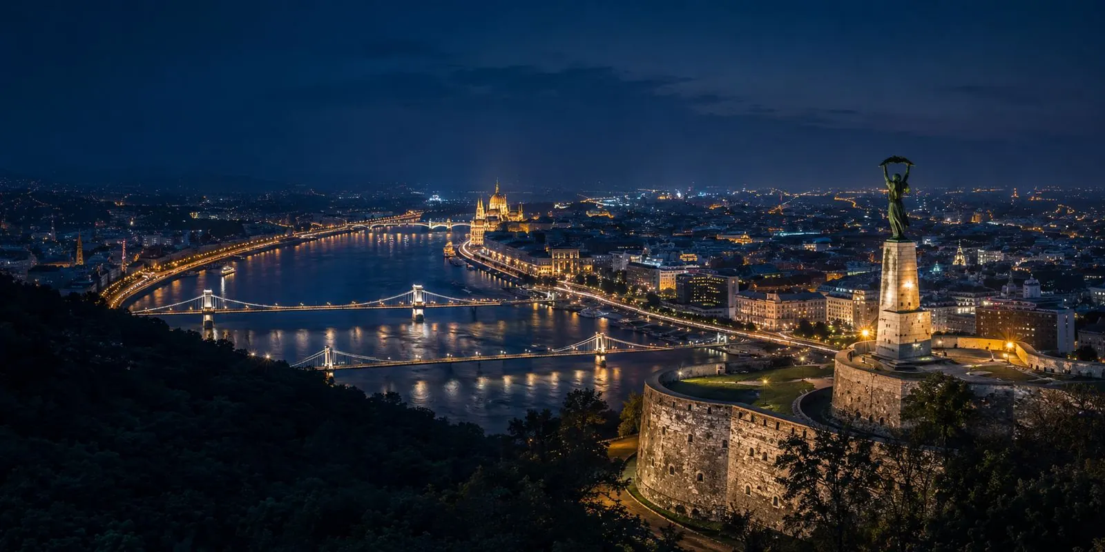 Budapest at night — the Danube, Chain Bridge and Parliament